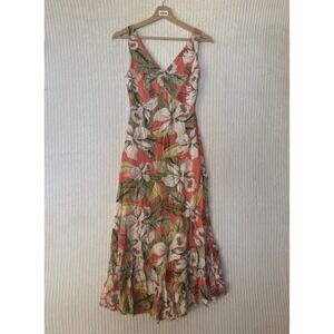 Marfinno Floral Midi Zip Dress Orange Cream Size XS